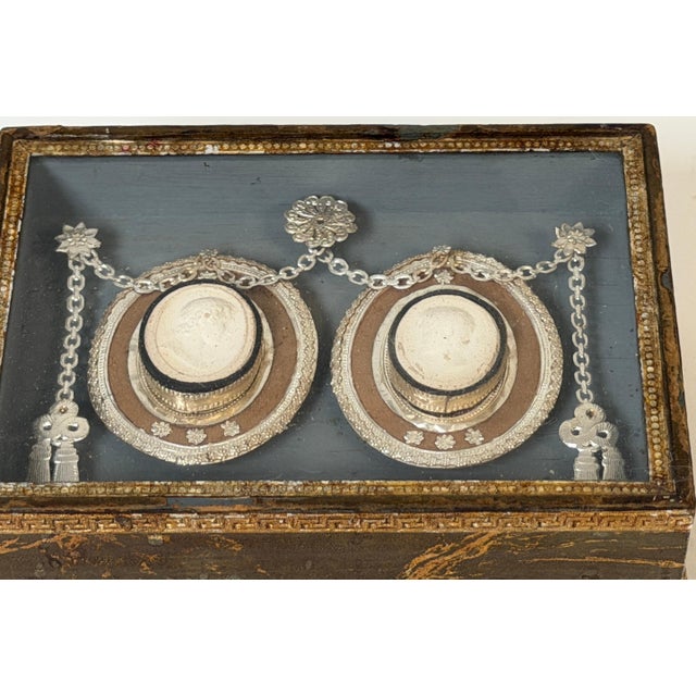 Glass 19th C. Italian Grand Tour Intaglio Plaster Medallion & Gilt Marbled Leather Box For Sale - Image 7 of 13
