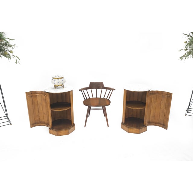 Brown Marble Top Round Scallop Shape Cylinders Pedestals Cabinets with Shelf - A Pair For Sale - Image 8 of 12