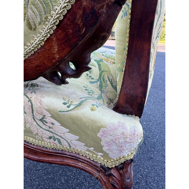 19th Century Carved Rococo Revival Bergere Armchair With Ram's Head Knees, Louis XV For Sale - Image 13 of 17