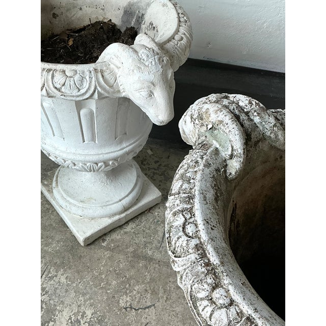 Mid 20th Century Vintage Cement Ram's Head Planters - Pair For Sale - Image 5 of 12