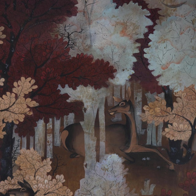 Vintage Woodland Deer Scene Painting on Wood Block Panel For Sale In New York - Image 6 of 12