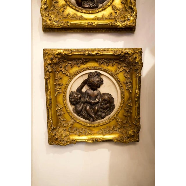 Early 20th Century French Marble, Bronze and Gilt Wood Cameo Wall Decorations, Set of 2 For Sale - Image 5 of 11