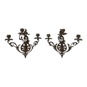 Pair of Vintage Hanging Three Light Candelabra Candle Wall Sconces