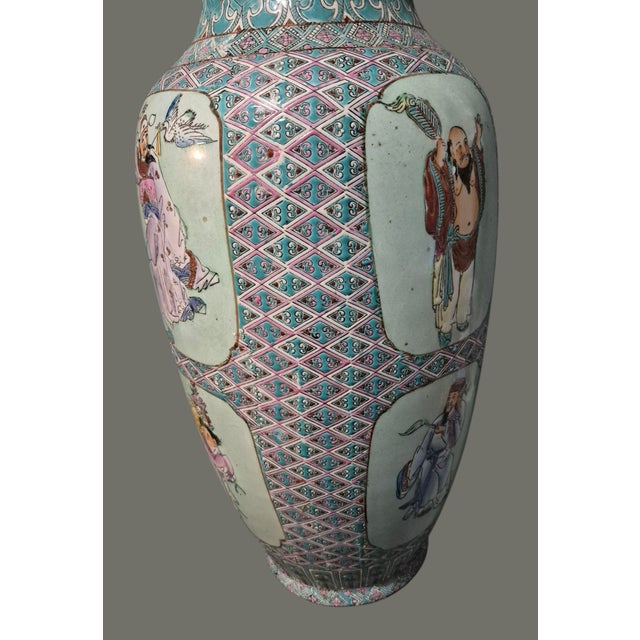 Vintage Asian Chinese Famille Rose Figural the Eight Immortals Longevity Canton Vase 24.75''Tall For Sale - Image 10 of 15