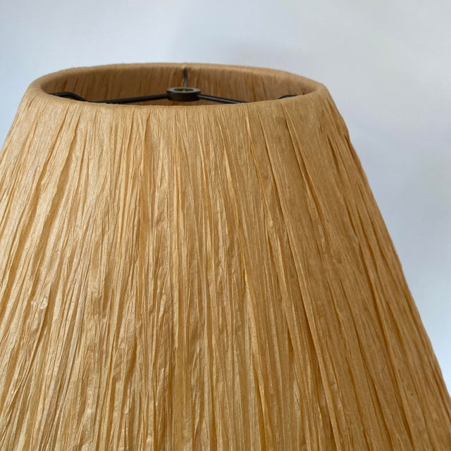 Late 20th Century Vintage Painted White Basket Weave Pattern Terracotta Lamp With Handmade Raffia Shade For Sale - Image 5 of 9