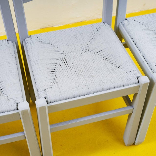 Grey Wooden and Straw Chairs, Set of 4 For Sale - Image 4 of 11
