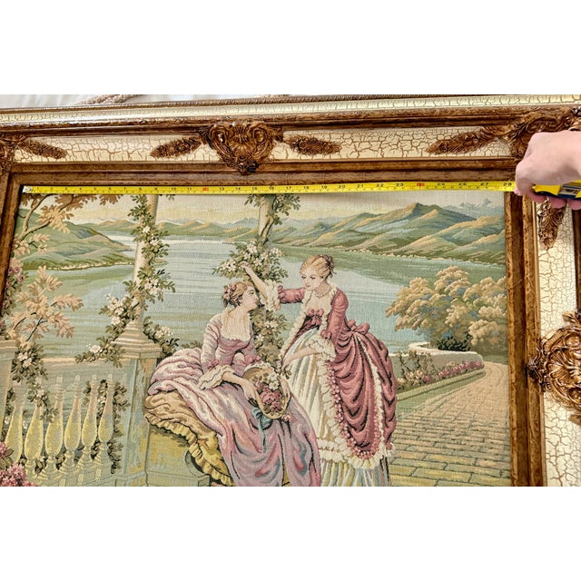 Wood Vintage European Rococo-Style Jacquard Tapestry in Gilt Frame For Sale - Image 7 of 7
