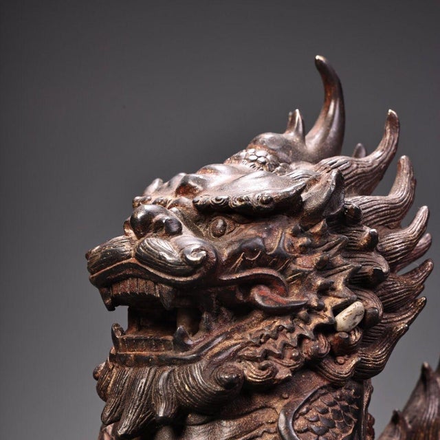Metal Pair of Antique Gilt Bronze Guardian Lion Figurines, 6900g Total, Ming Mark For Sale - Image 7 of 10