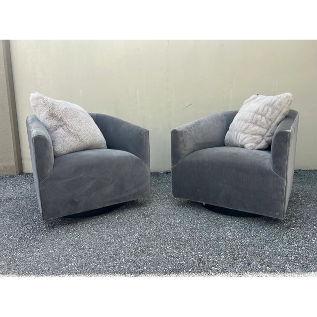 Contemporary 2 Restoration Hardware Swivel Chairs For Sale - Image 3 of 10