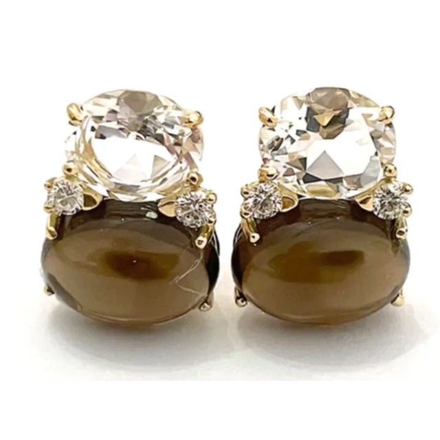 Christina Addison 18kt Yellow Gold Large Gum Drop™ Earrings With Faceted Deep Blue Topaz and CabochonTurquoise and Diamonds - a Pair For Sale - Image 11 of 12