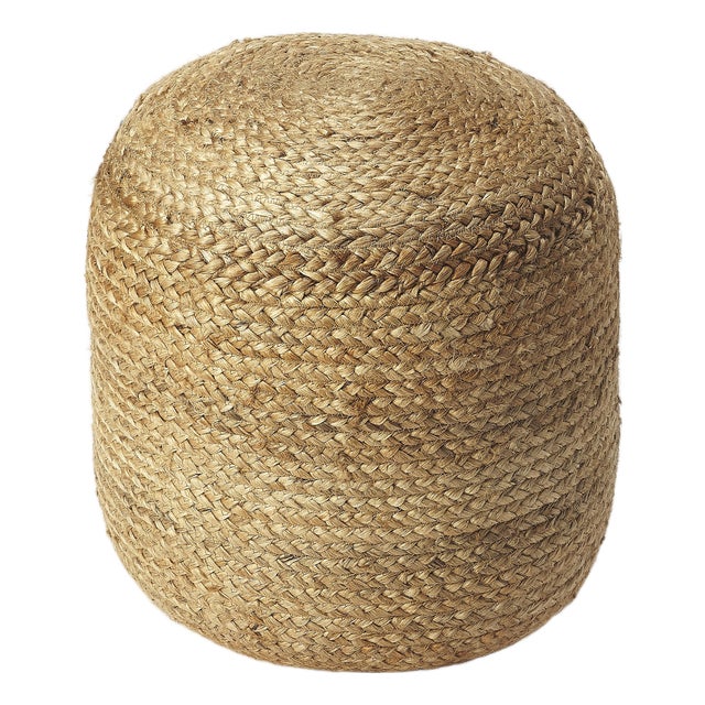 Noosa 16 in. W Round Jute Accent Pouffe, Natural For Sale