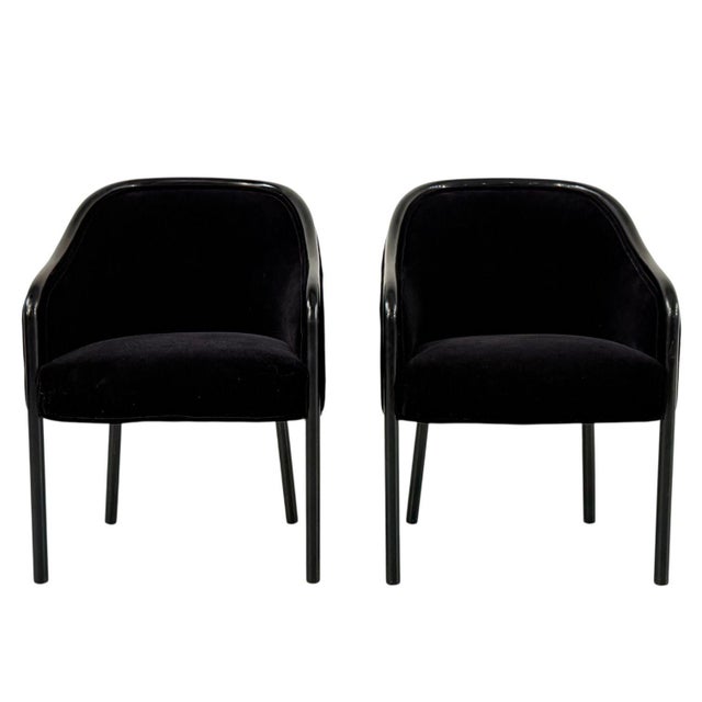 Pair Ward Bennett Armchairs for Brickel Associates, 1970’s. Chair have been newly reupholstered in black mohair. Chairs...
