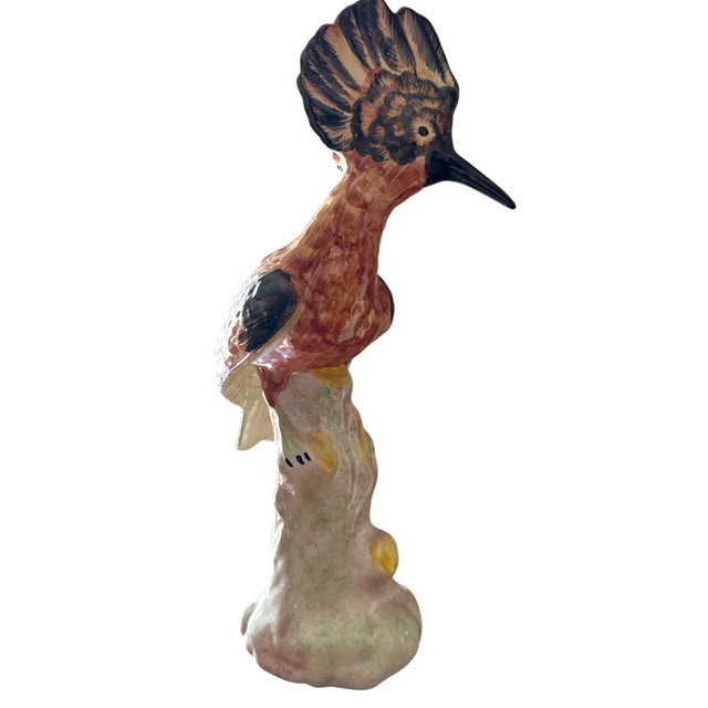 1960s 1960s Pair of Mottahedeh Italian Ceramic Hoopoe Birds – Meissen-Inspired Hand-Painted Sculptures For Sale - Image 5 of 9