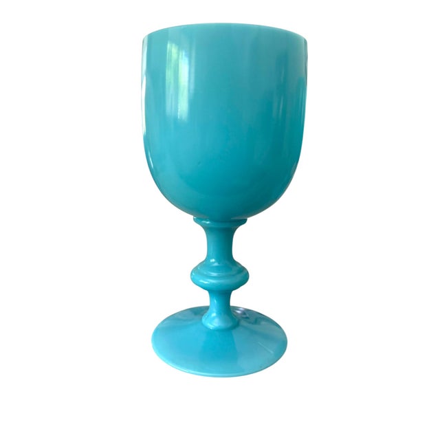 Portieux Vallerysthal Vintage Portieux Vallerysthal Turquoise Opaline Glass Goblets, France C. 1930s-40s - Set of 5 For Sale - Image 4 of 7