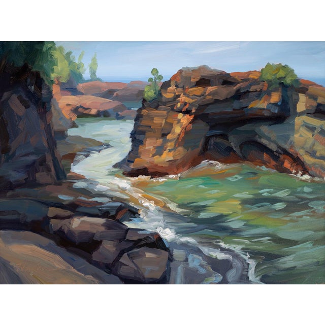 Presque Isle (Day 87) June 14, 2022 by Primary Hughes | Oil on masonite Landscape with rocky shoreline. For Sale