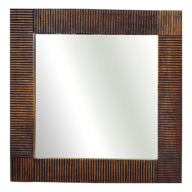 Vintage Brutalist Mirror in Oak, 1970s For Sale