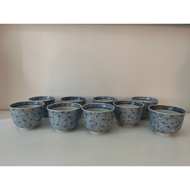 Antique Blue and White Japanese Teacups - Set of 9 - Mizinkarakusa Intricate Designs For Sale - Image 6 of 15