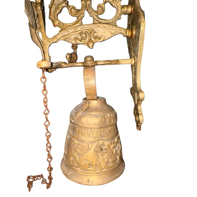 Brass 1900-1909 Brass Monastery Wall Mounted Bell With Latin, an Angel, and Dragons For Sale - Image 8 of 8