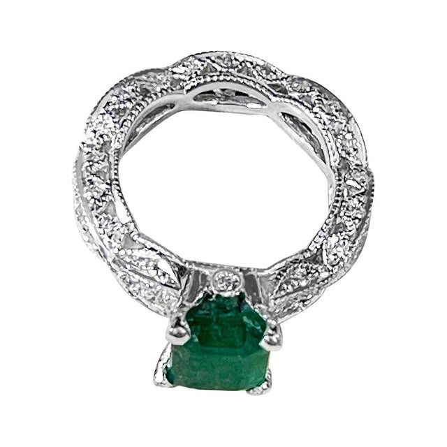 2 Carat Natural Emerald Cut Emerald & 0.85 Ct Diamond Ring in Platinum For Sale - Image 15 of 18