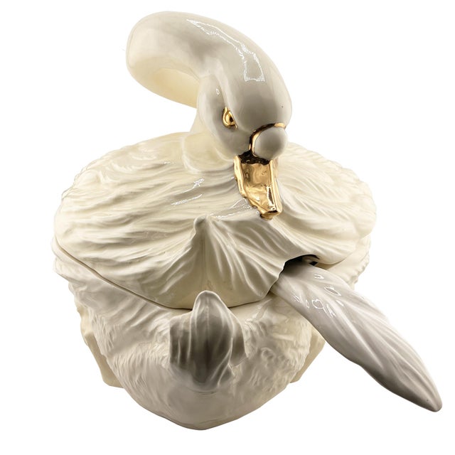 Vintage Ceramic Italian Swan Tureen With White Ladle and Lid - Hollywood Regency For Sale - Image 10 of 10