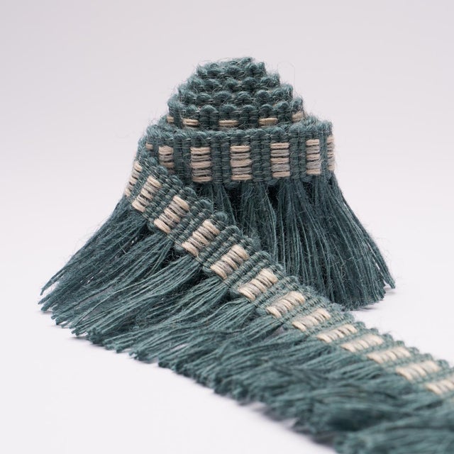 Contemporary Schumacher Country Fringe In Teal For Sale - Image 3 of 3