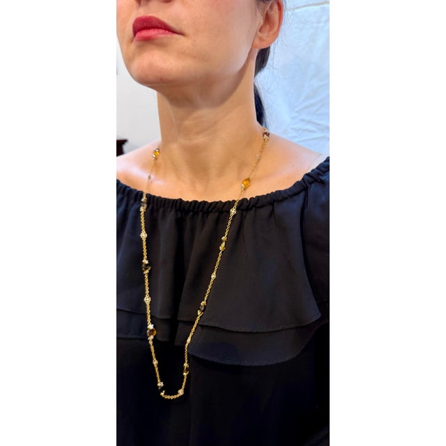 Multi Color Quartz Station Necklace With Tiny Diamonds 14kt Gold 32" L Necklace For Sale - Image 14 of 18