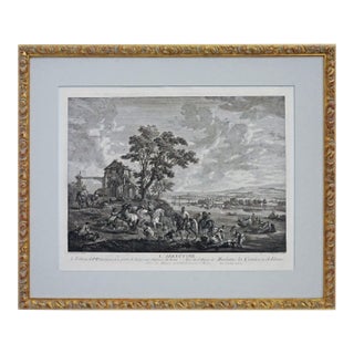 Antique Dutch Genre Landscape Etching L’Abreuvoir After Wouwermens Framed For Sale