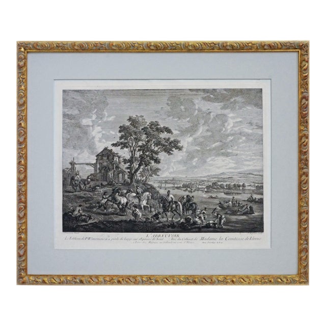 Antique Dutch Genre Landscape Etching L’Abreuvoir After Wouwermens Framed For Sale