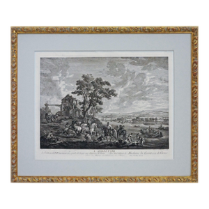 Antique Dutch Genre Landscape Etching L’Abreuvoir After Wouwermens Framed