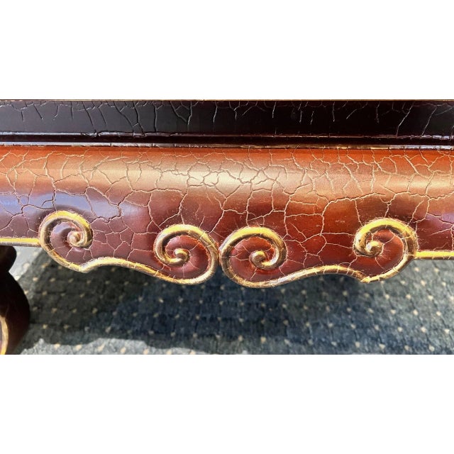 1990s Baker Furniture Oxblood Chinoiserie Crackle Finish Coffee Table With Gilt Decoration For Sale - Image 12 of 14