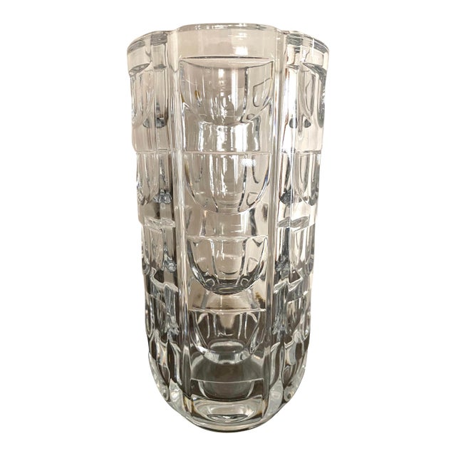 Vintage Modernist Crystal Vase For Sale