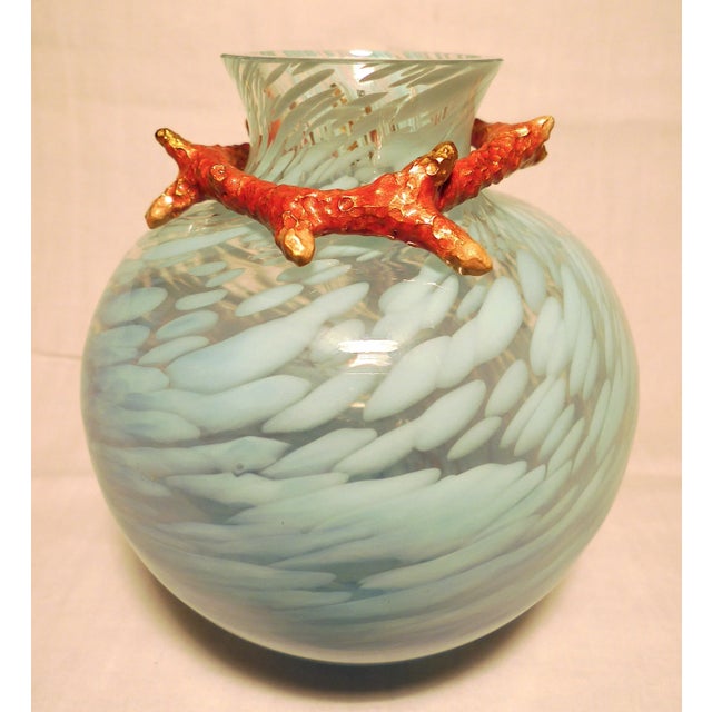 Jay Strongwater Oceana Grotto Coral Shell Glass Vase For Sale - Image 4 of 6