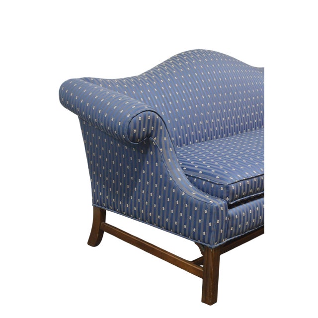 Late 20th Century Late 20th Century Ethan Allen Chippendale Style Cameback Sofa W Stretcher Base and Rolled Arms For Sale - Image 5 of 9