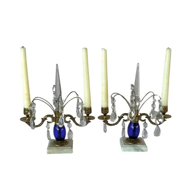 Pair of 19th Century Cobalt Blue Swedish Girandoles For Sale - Image 11 of 14