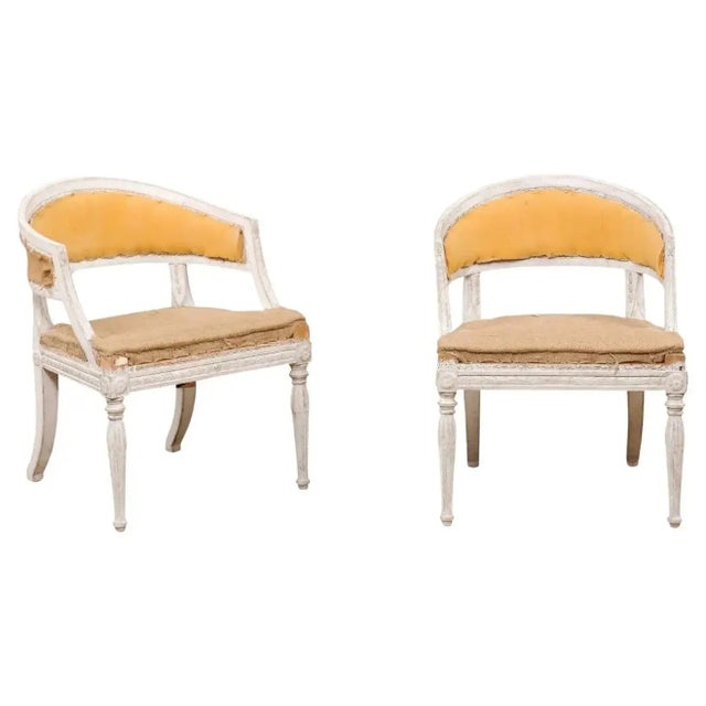 Swedish Gustavian Style Painted Tub Chairs with Carved Campanula Friezes - A Pair For Sale - Image 13 of 13