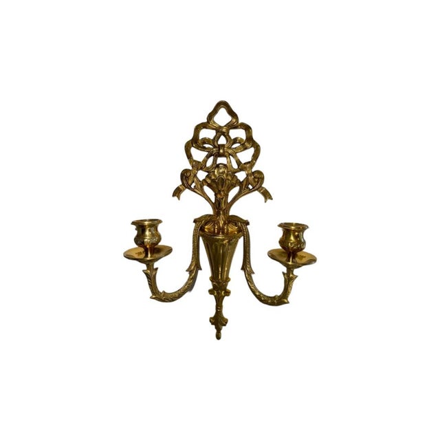 Mid 20th Century Dual Arm Brass Baroque Style Wall Sconce For Sale - Image 4 of 5