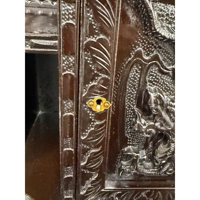 Vintage Japanese Hand Carved Dragon Carved Writing Desk + Chair, Set of Two For Sale - Image 4 of 12