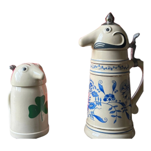 Vintage 1960s Utica Club "Schultz & Dooley" German Lidded Steins & Advertising Tray - 3 Piece Set