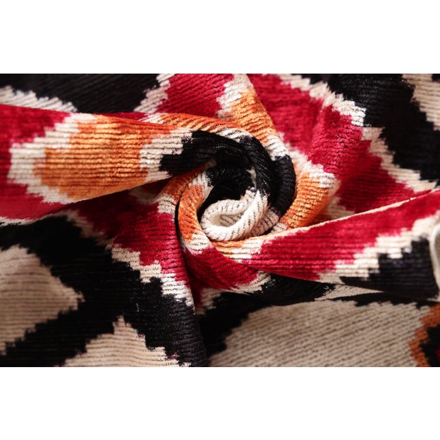 Hand-Knotted Tribal Geometric Silk Velvet Lumbar - 16x24 Red & Black For Sale In San Francisco - Image 6 of 8