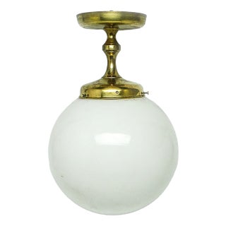 Brass and Glass Pendant Lamp, Poland, 1950s For Sale