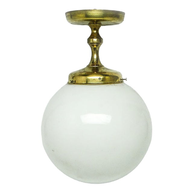 Brass and Glass Pendant Lamp, Poland, 1950s For Sale