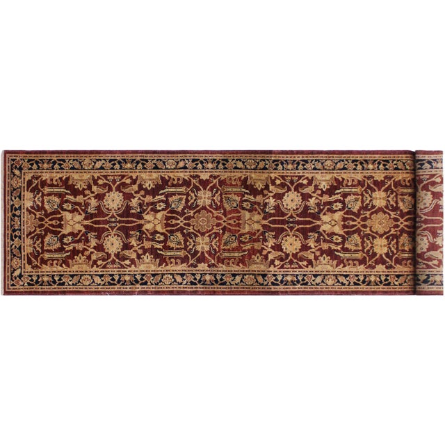 Ziegler 1990's Dark Red/Blue Wool Runner Rug- 3'1'' X 11'10'' For Sale - Image 9 of 10