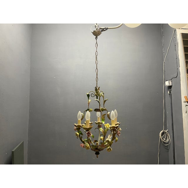 Italian Tole & Ceramic Floral Chandelier, 1960s For Sale - Image 13 of 18