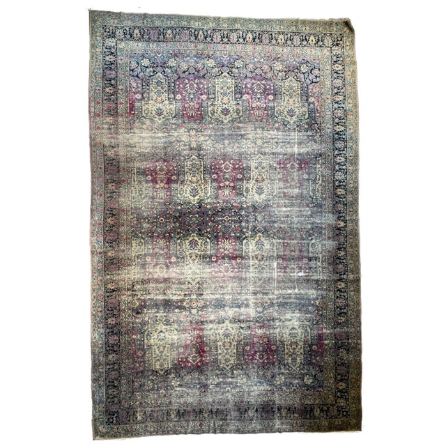 Antique Persian Kermanshah Charcoal, Magenta & Denim Blue Garden Inspired Design Rug, 11.4 x 17.7 For Sale - Image 11 of 11