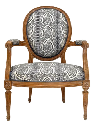 Louis XVI Armchair in Blue and White Fabric