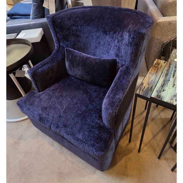 Traditional Petite Blue Wing Swivel Lounge Chair For Sale - Image 3 of 6