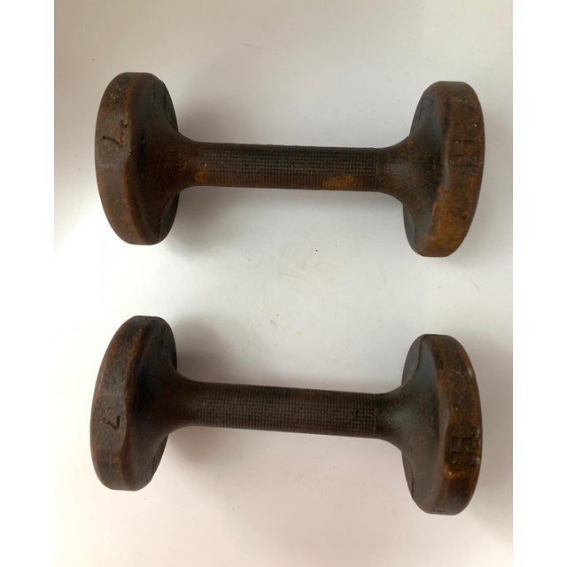 Antique Cast Iron Dumbbell Weights 7 Lb Each, a Pair Chairish