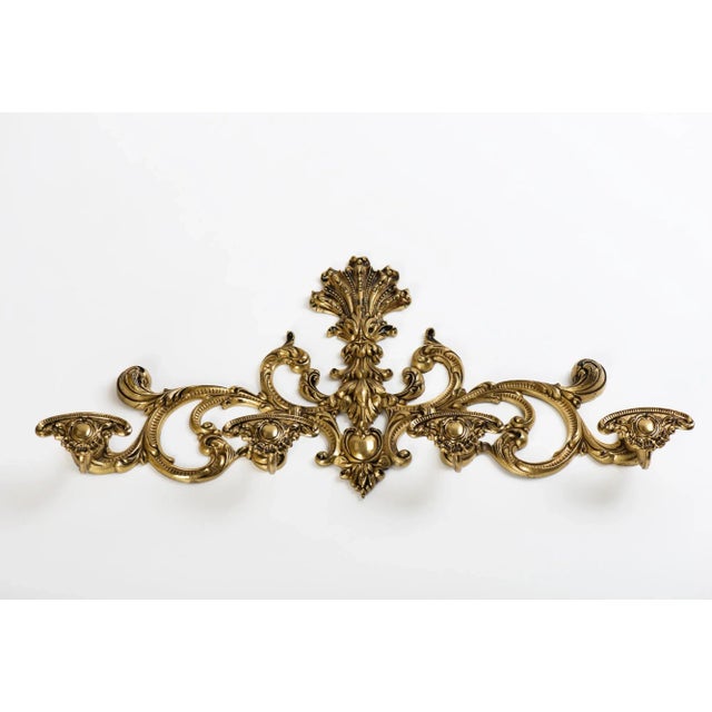 Metal Vintage Brass Wall Mount Coat Rack 4 Large Hooks For Sale - Image 7 of 12