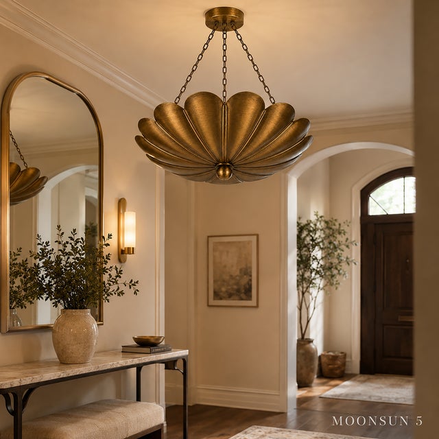 Solid Brass Lotus Chandelier – Handmade Floral Statement Ceiling Light Bring sculptural beauty and warm elegance into your...