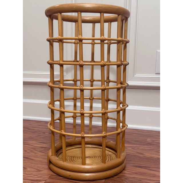 Vintage Mid Century Boho Chic Bamboo and Rattan Umbrella Stand Styled After Franco Albini For Sale - Image 9 of 11